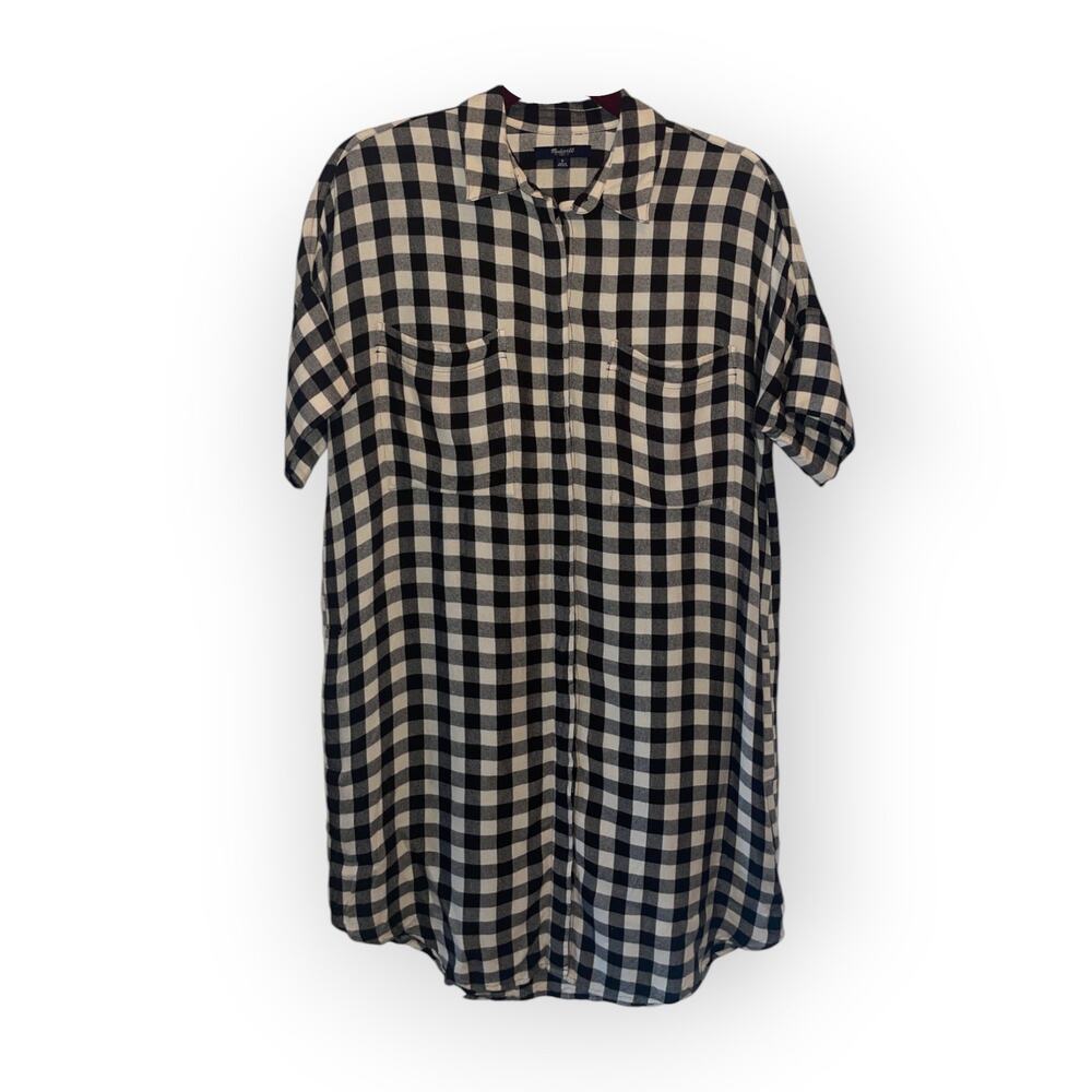 Madewell Courier Shirtdress in Buffalo Check Black White Button Front Size S